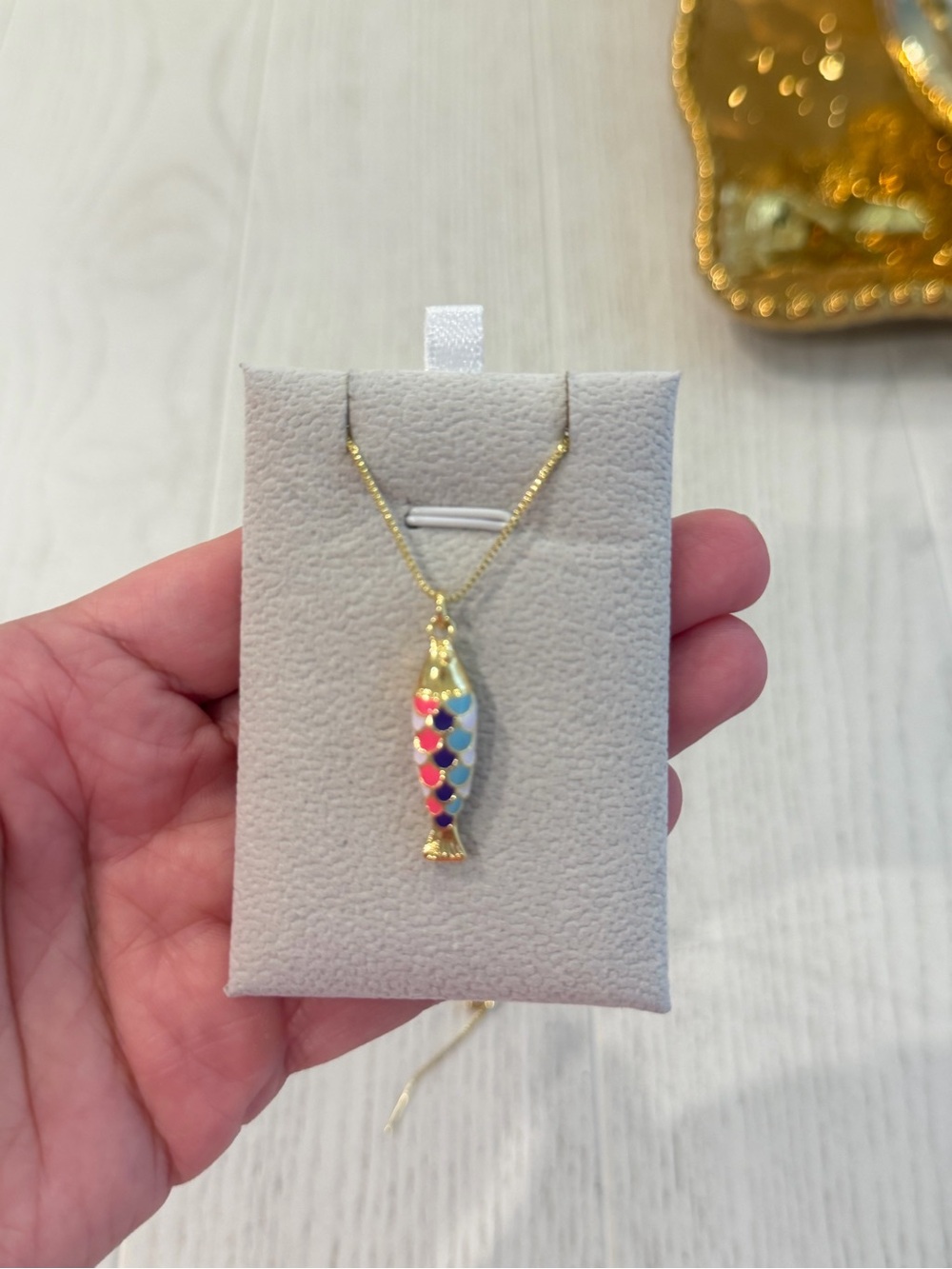Gold Fish Pendant Necklace with Multicolor Enamel, 18k gold plated necklace